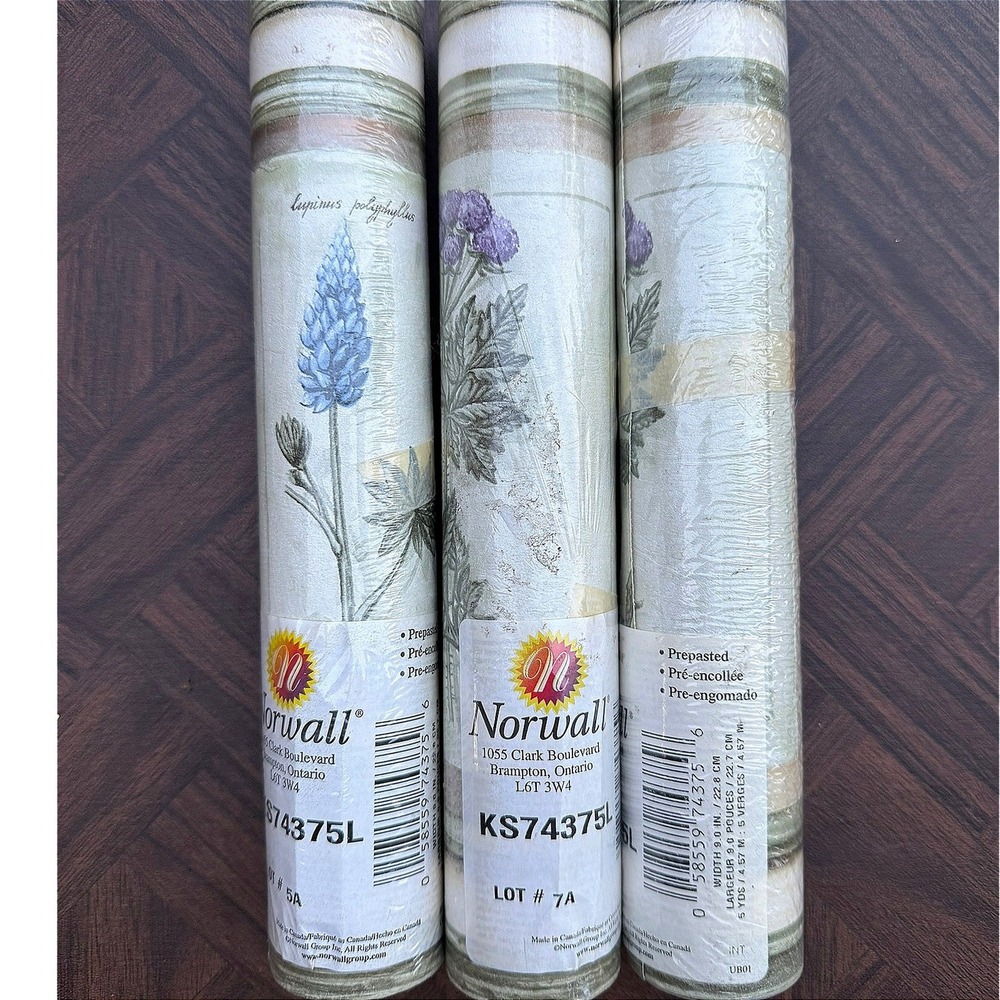Norwall Wildflower Botanical Wallpaper Border 3 Rolls Prepasted KS74375L 15 Yds